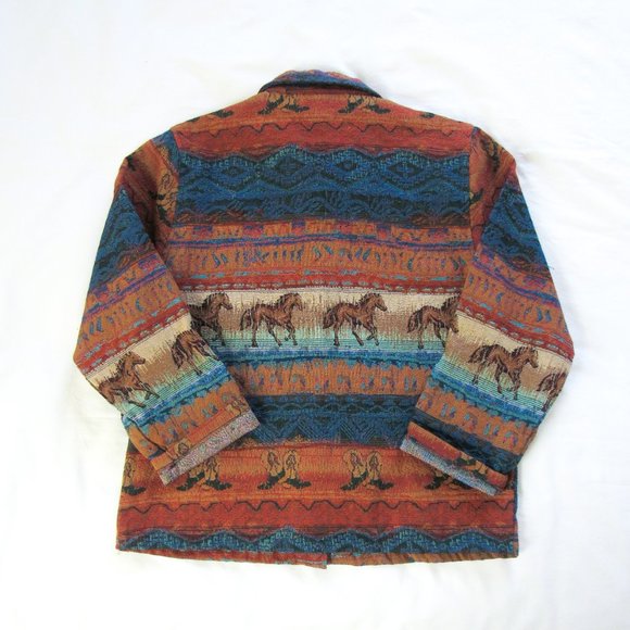 SOLFD🖤VINTAGE Western Tapestry Textile Jacket Woven Lightweight Cotton Button - Picture 2 of 9